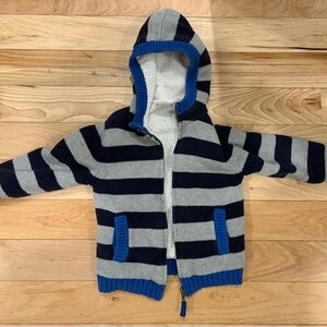 Hanna Andersson Blue and Gray Striped fleece lined Kids Hoodie sweater